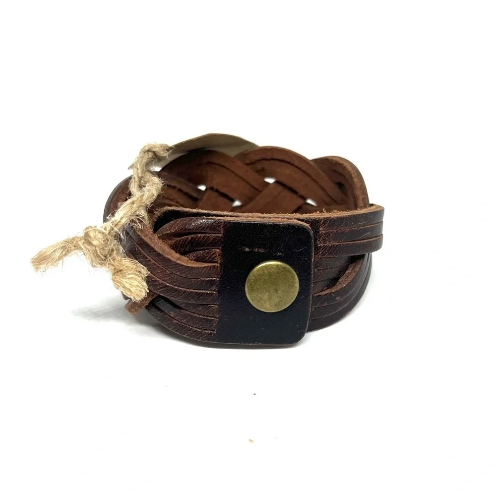 Wide Braided Leather Bracelet NWT